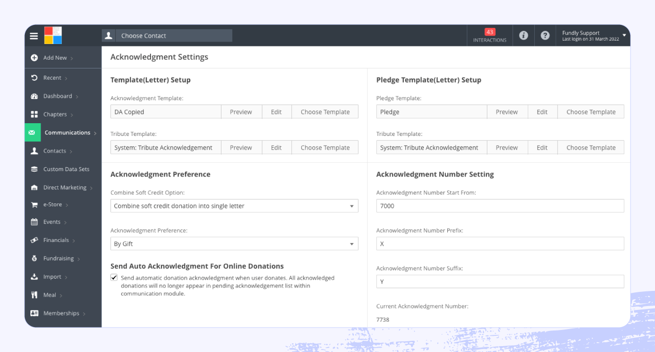 A screenshot of the Fundly nonprofit software.