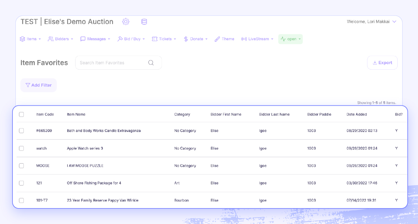  A screenshot of the Handbid software, highlighting auction event management functionality.