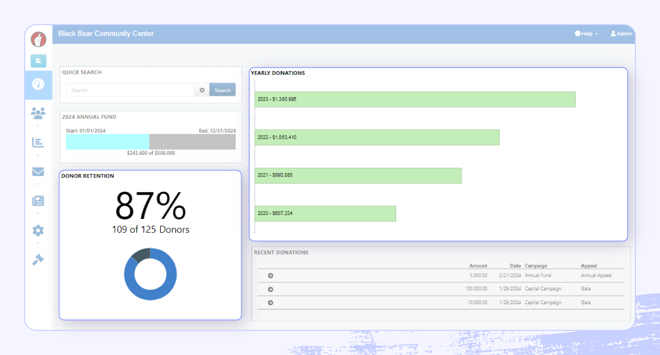 A screenshot of DonorSnap software highlighting donor management features.