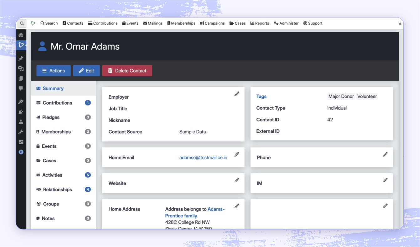 A screenshot of CiviCRM member management software.