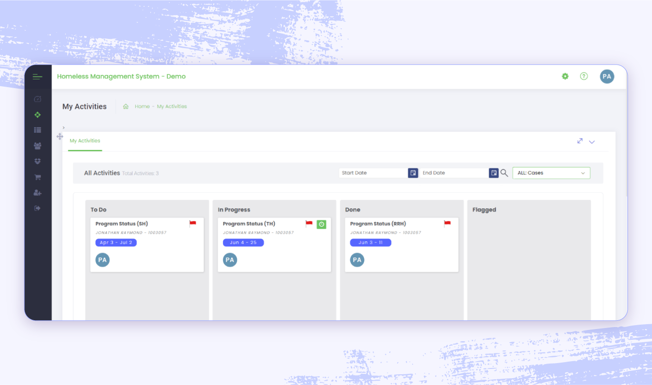 A screenshot of PlanStreet's nonprofit case management software.