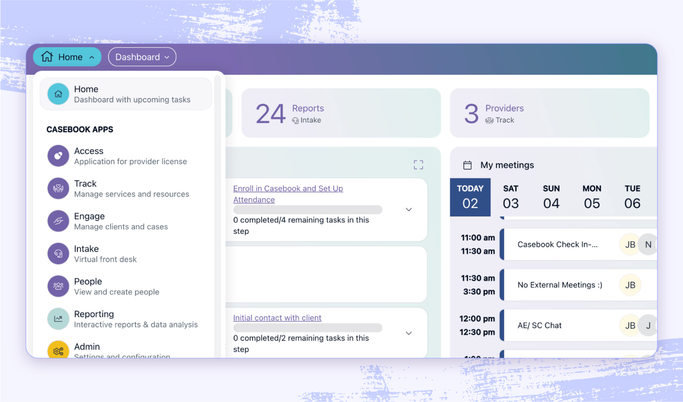 A screenshot of Casebook's nonprofit case management software.