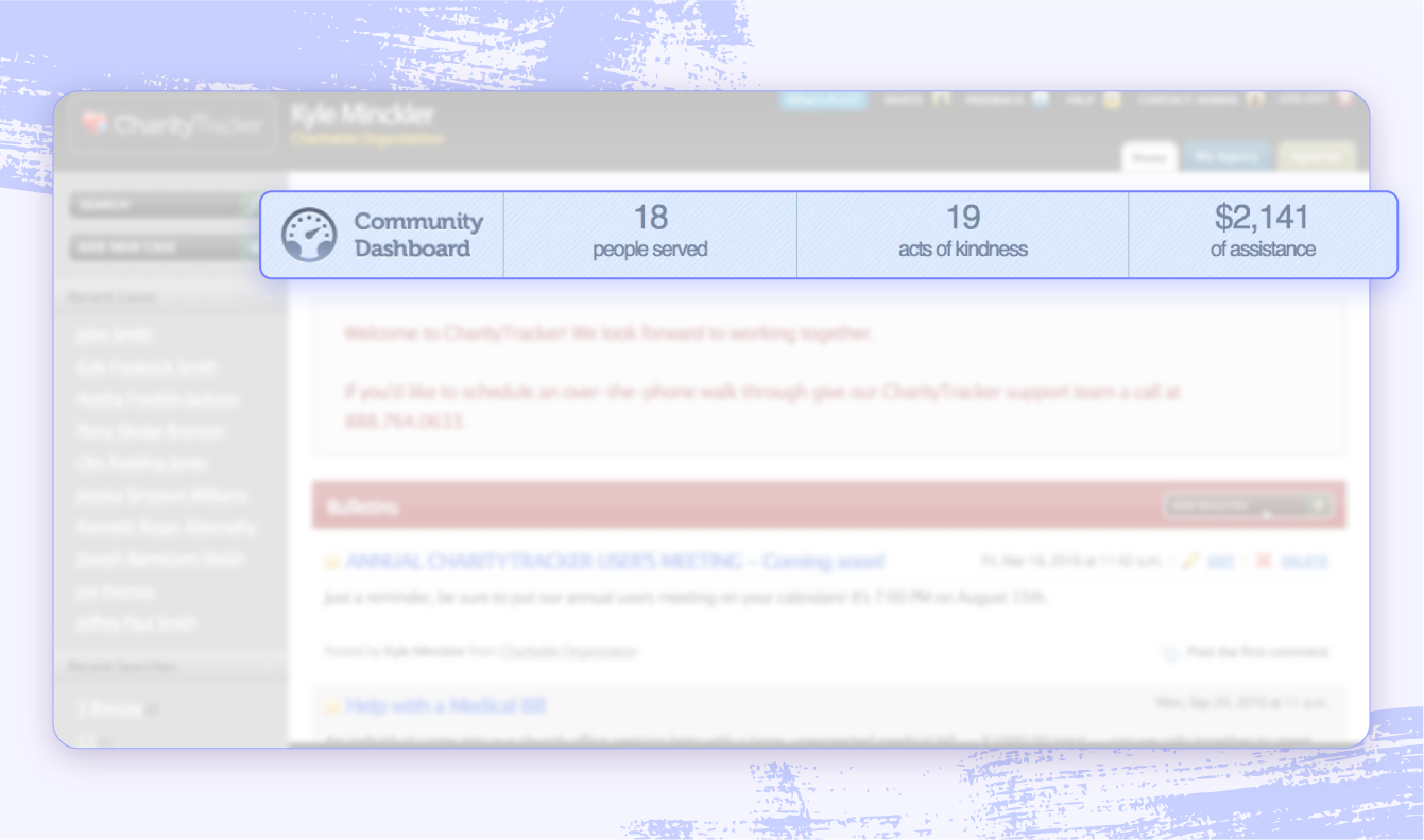 A screenshot of CharityTracker's nonprofit case management software.