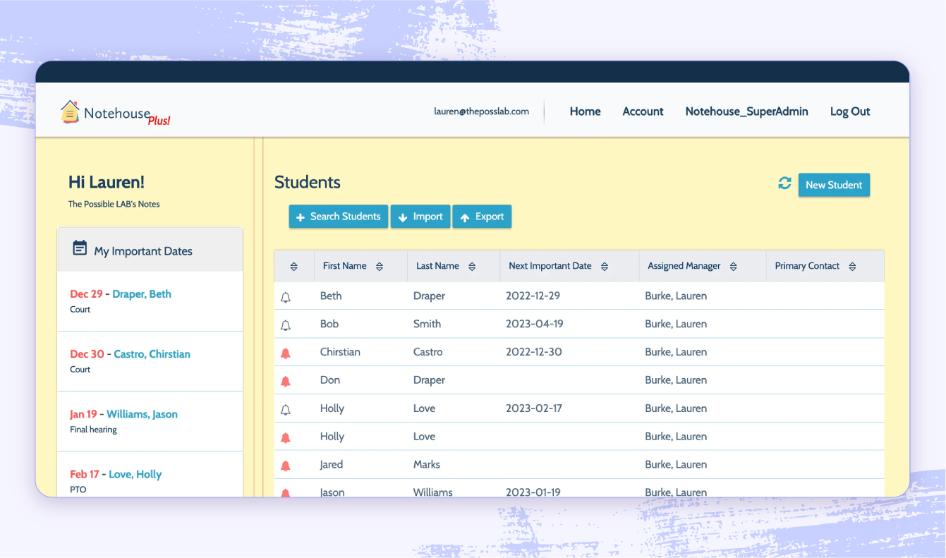 A screenshot of Notehouse’s nonprofit case management software.