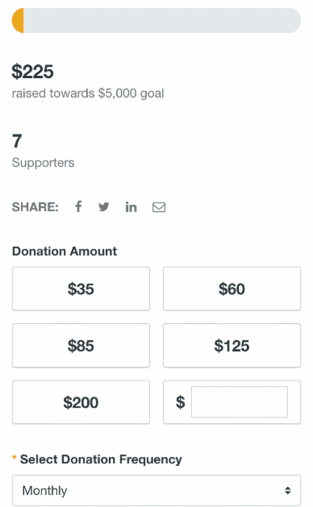 Screenshot of mobile donation page