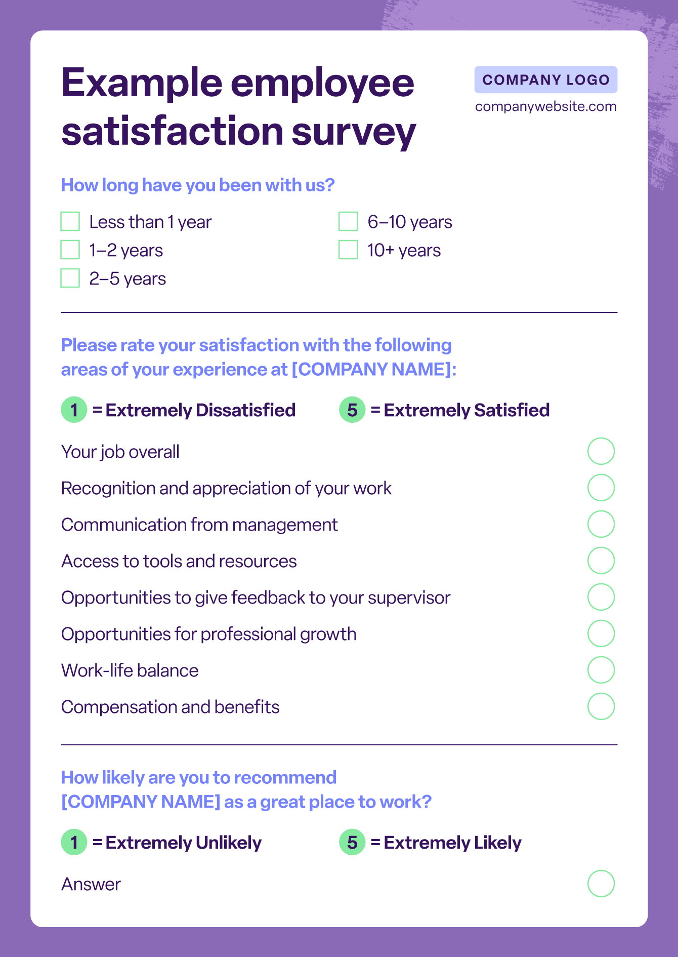 Employee engagement strategy: An example of an employee satisfaction survey.