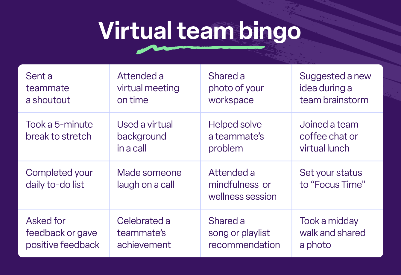 Employee engagement strategy: An example of a virtual team bingo board