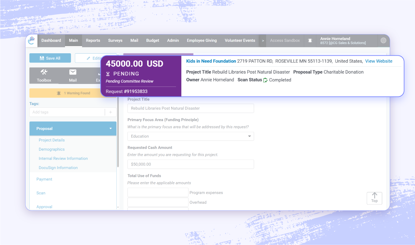 A screenshot of Bonterra CyberGrants highlighting the visually appealing application management features.