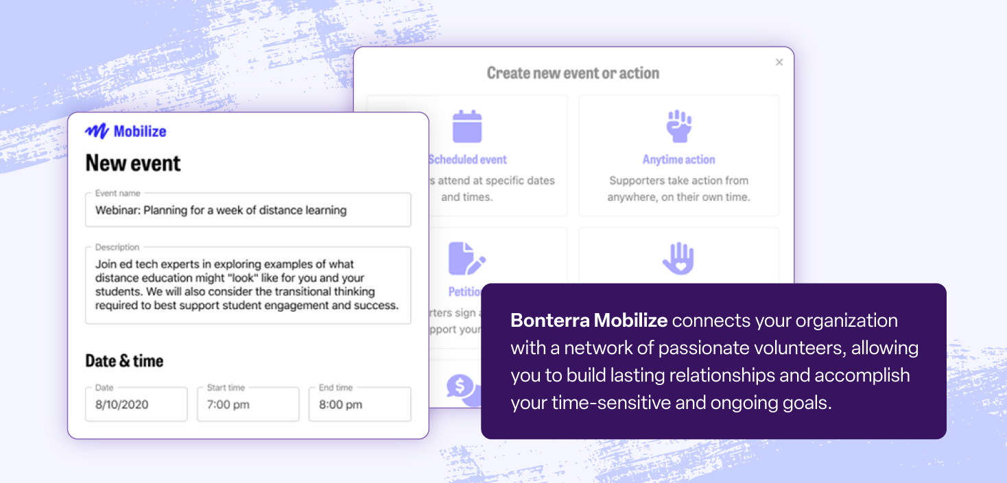 A screenshot of Bonterra Mobilize’s key features, highlighting how volunteer management is beneficial for nonprofits.