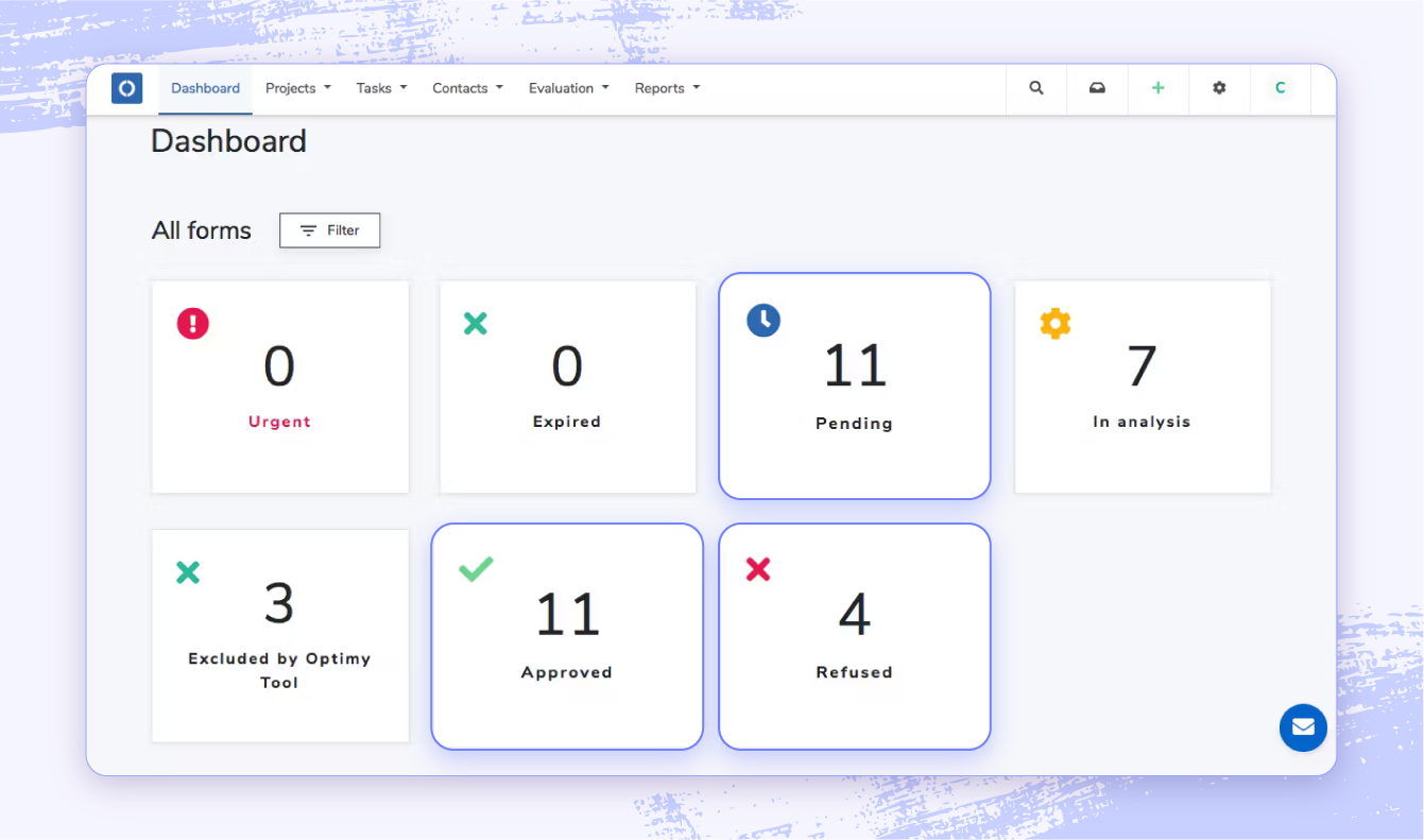 A screenshot of the Optimy software highlighting the simple grant management tools.
