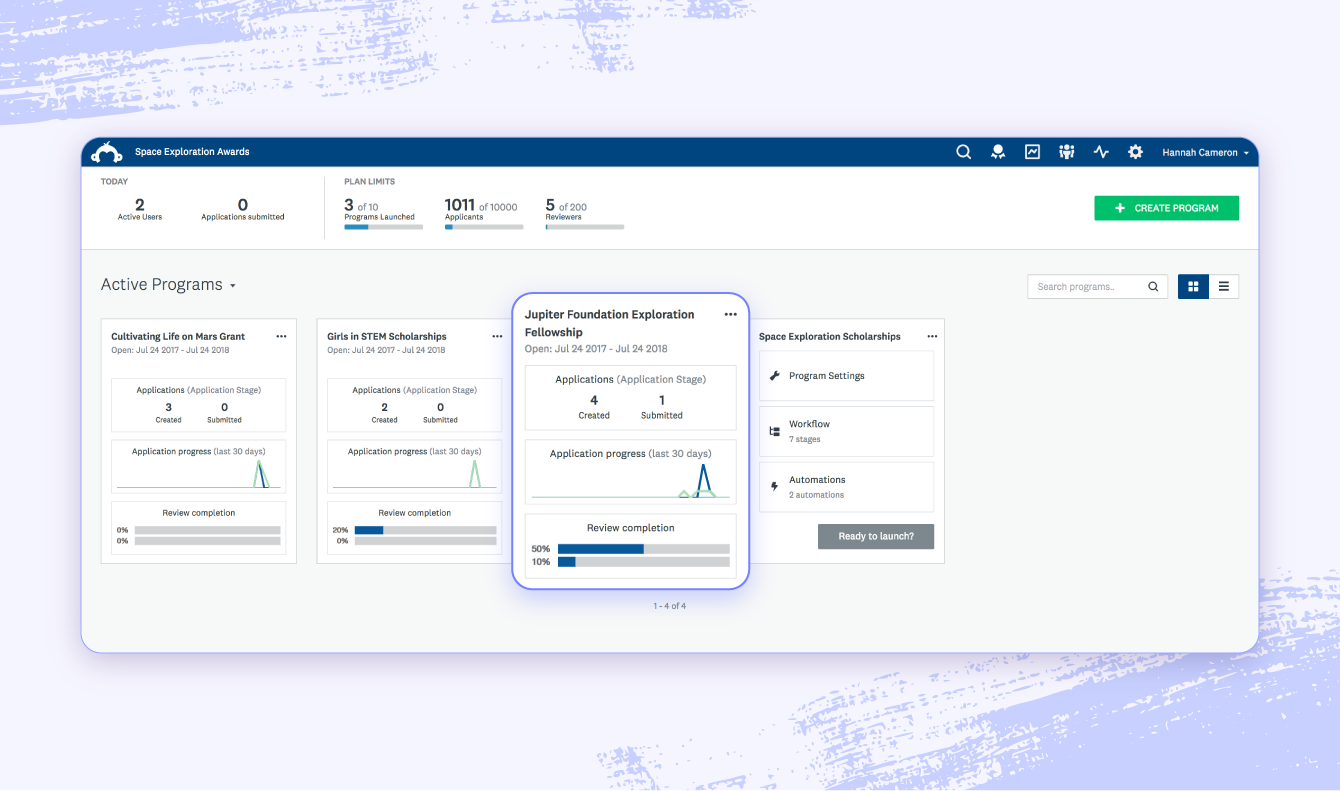 A screenshot of the SurveyMonkey Apply software highlighting an example of grant management.