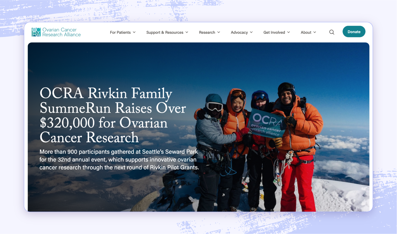 A screenshot of the Ovarian Cancer Research Alliance website.