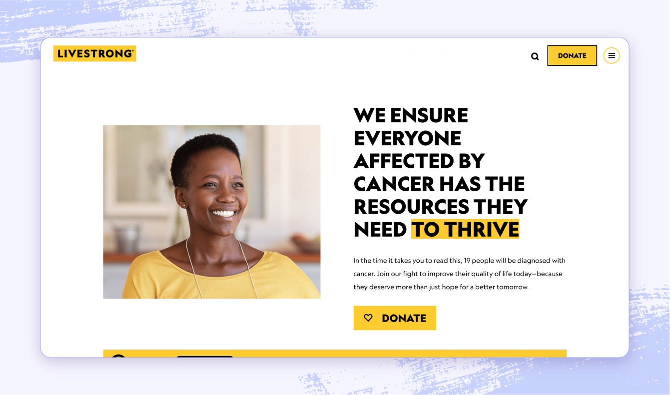 A screenshot of the Livestrong Foundation website.