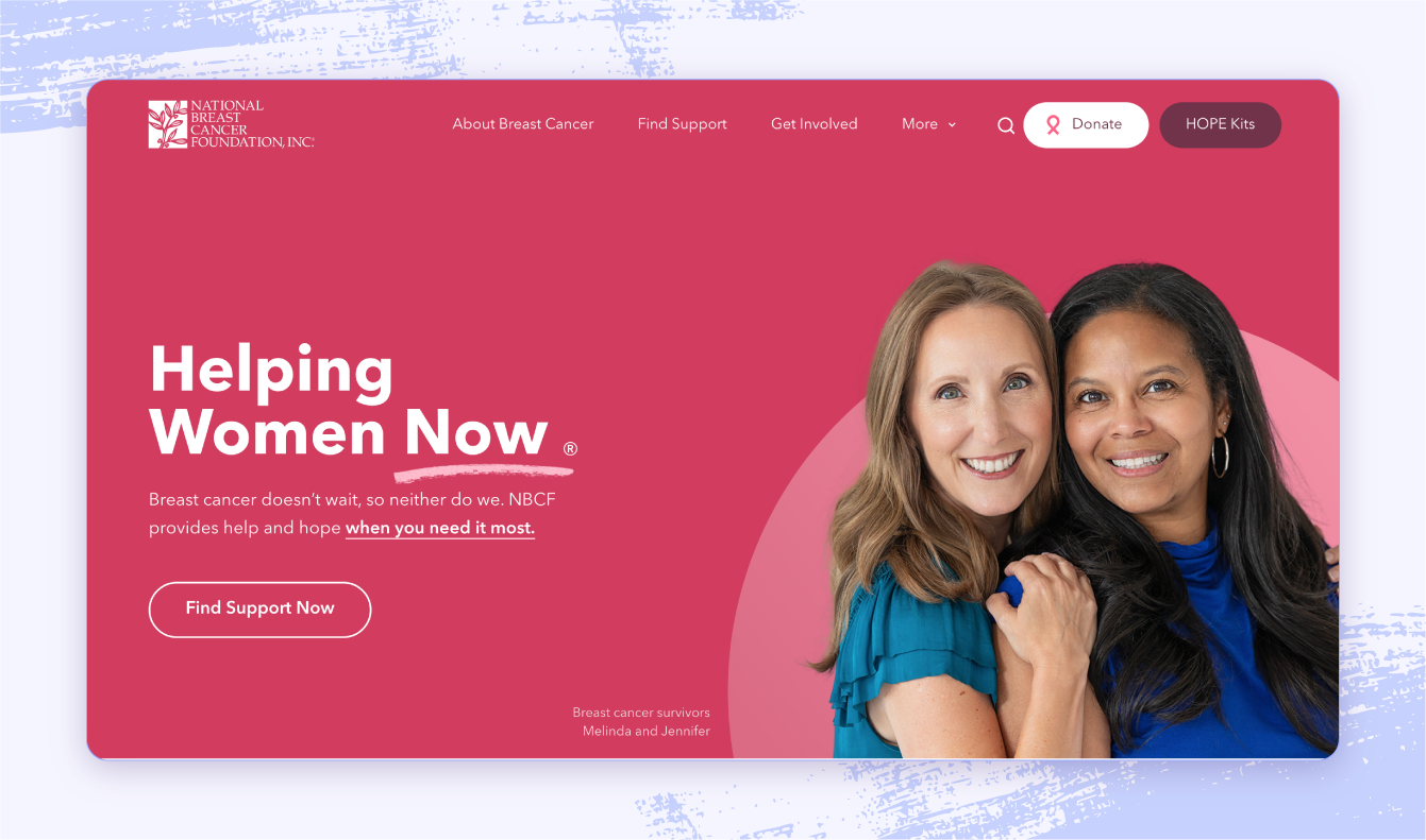 A screenshot of the National Breast Cancer Foundation website.