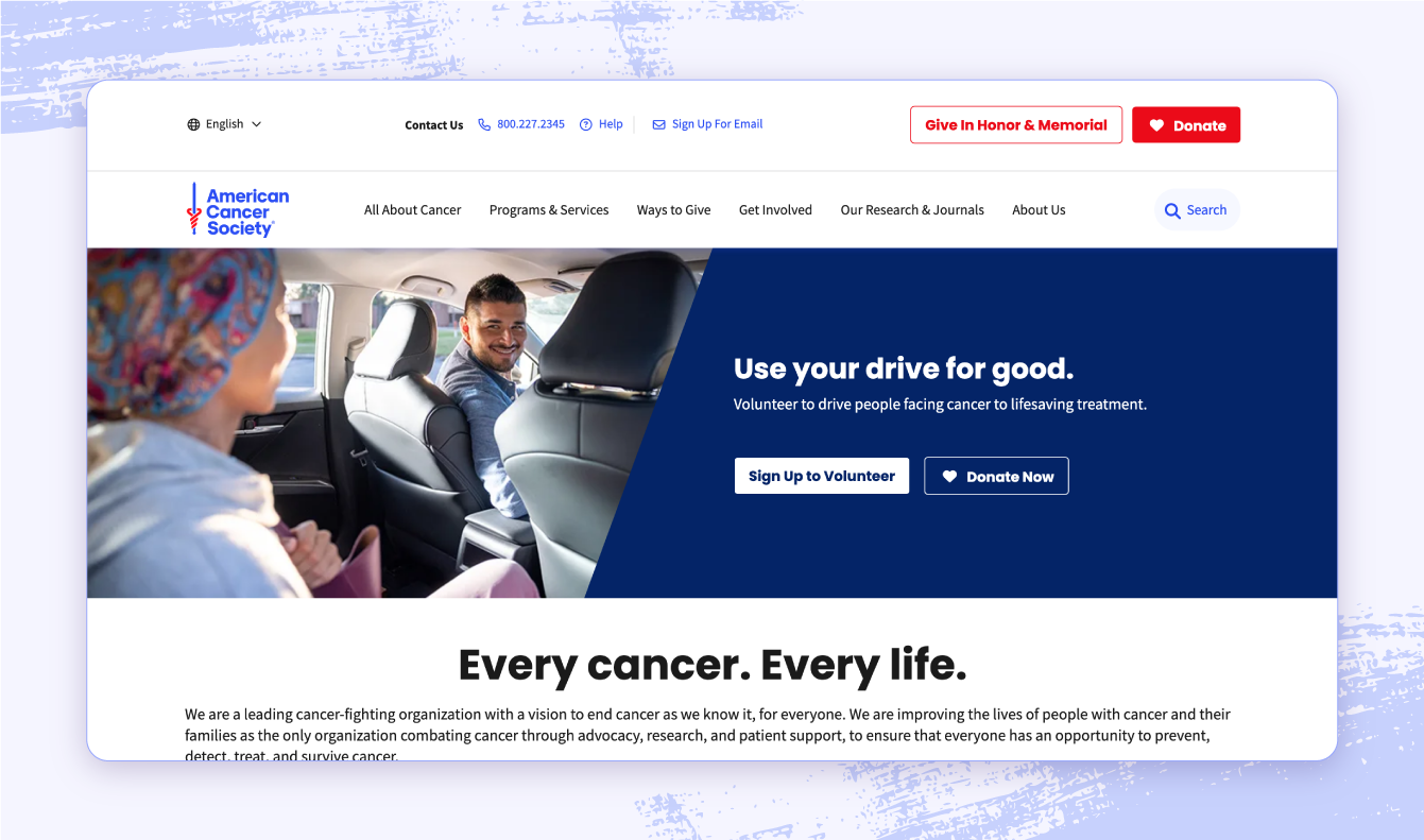 A screenshot of the American Cancer Society’s website.