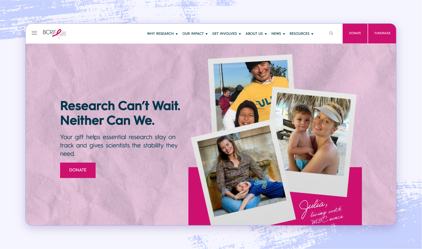 A screenshot of the Breast Cancer Research Foundation website.