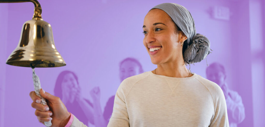 A photo of a person working with a cancer charity.
