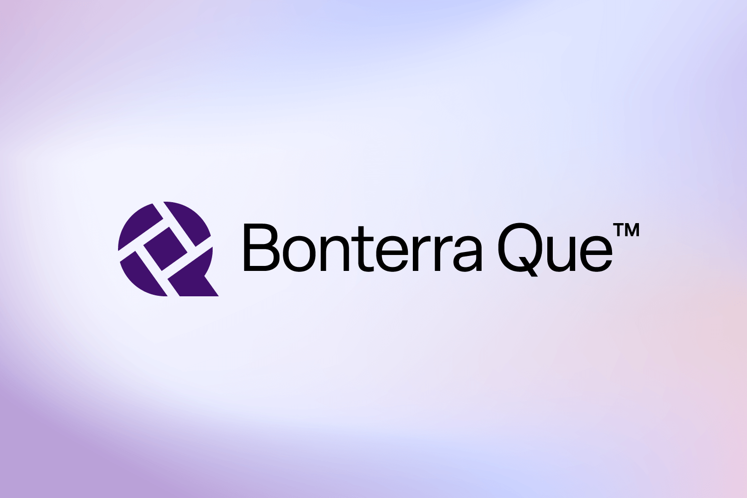 The Bonterra Que™ logo displayed on a gradient purple and blue background. The logo includes a stylized purple “Q” design alongside the text “Bonterra Que™.”