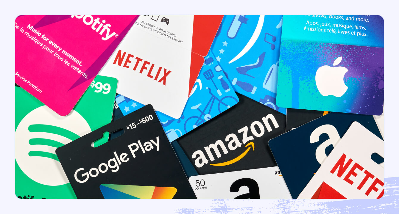 A photo of several gift cards.