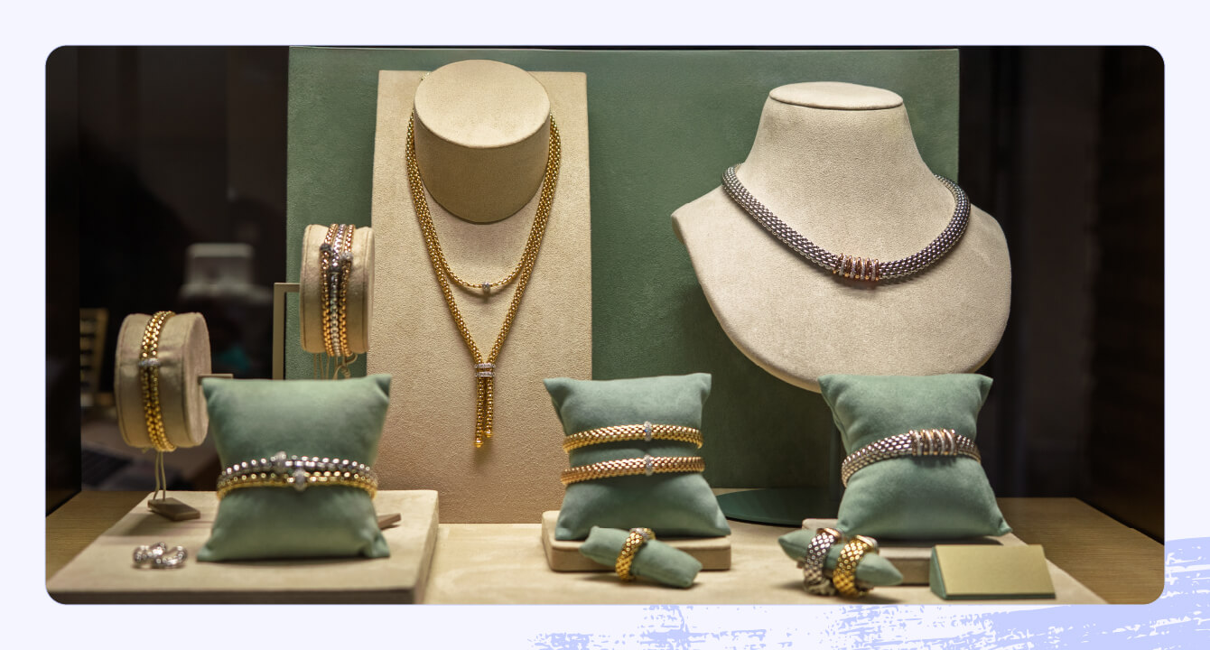 A photo of luxurious necklaces, bracelets, and rings as a high-end raffle prize.