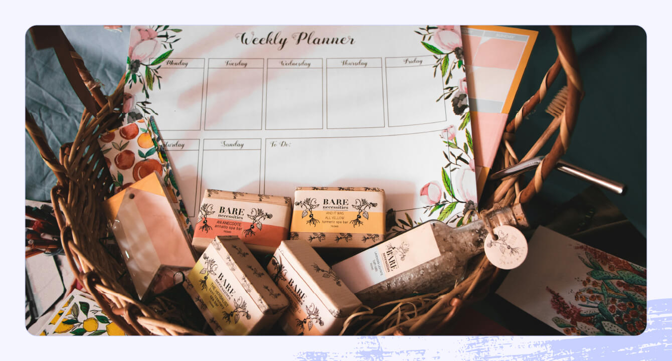 A photo of a small business’s themed raffle prize basket.