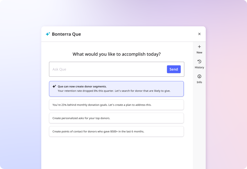 Screenshot showing Bonterra Que in use on EveryAction
