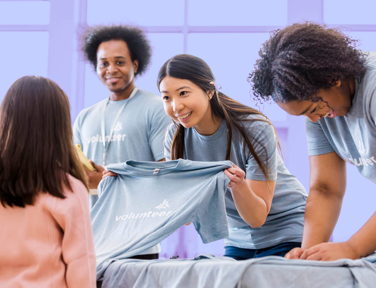 A group of volunteers at a well-branded event for nonprofits.