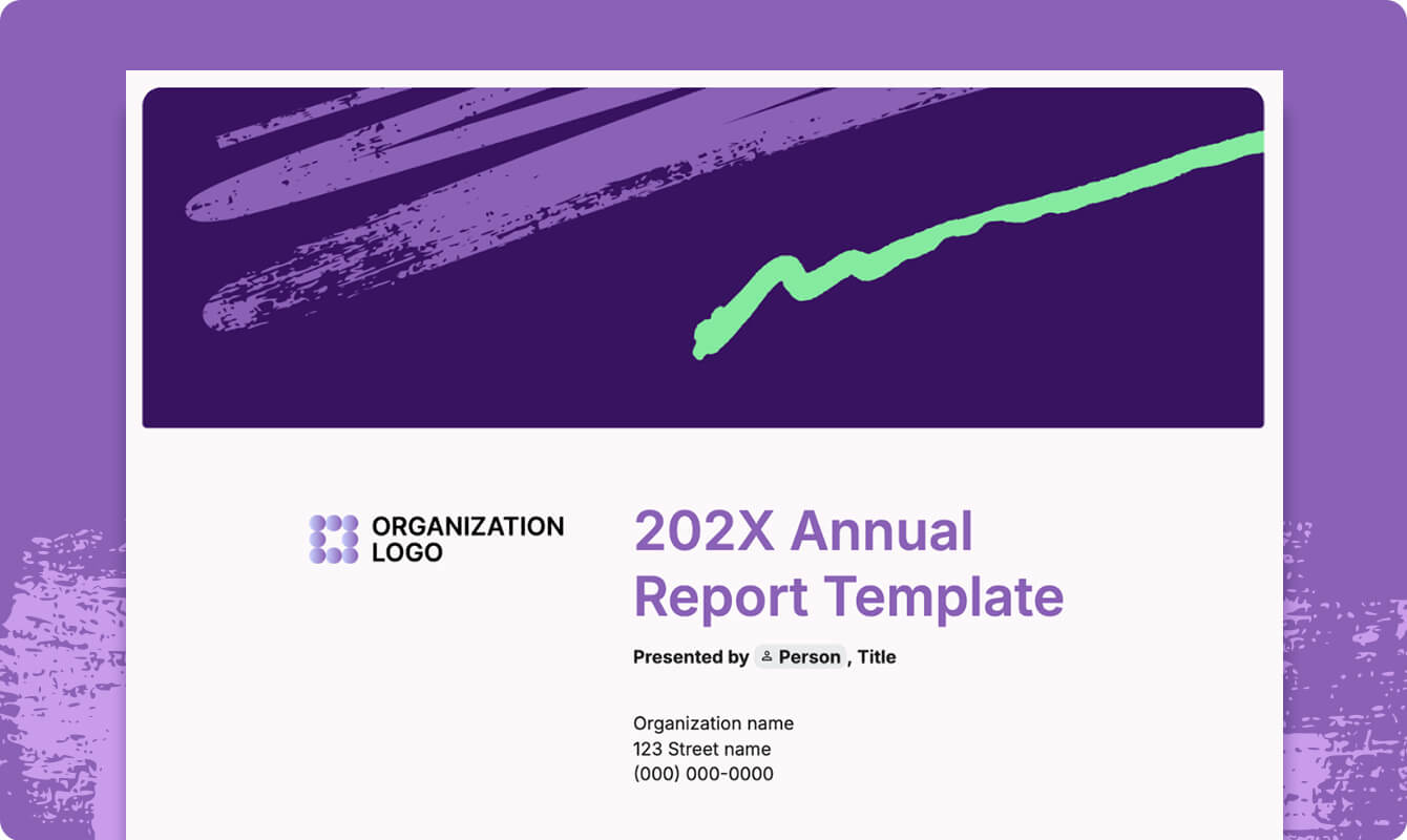 A preview of a downloadable annual report template for nonprofits.