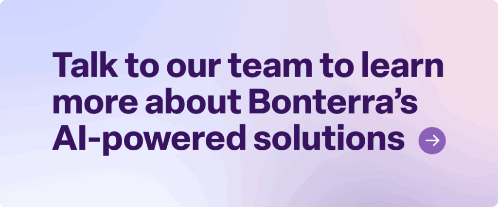 Call-to-action inviting viewers to talk with the Bonterra team about AI-powered solutions.