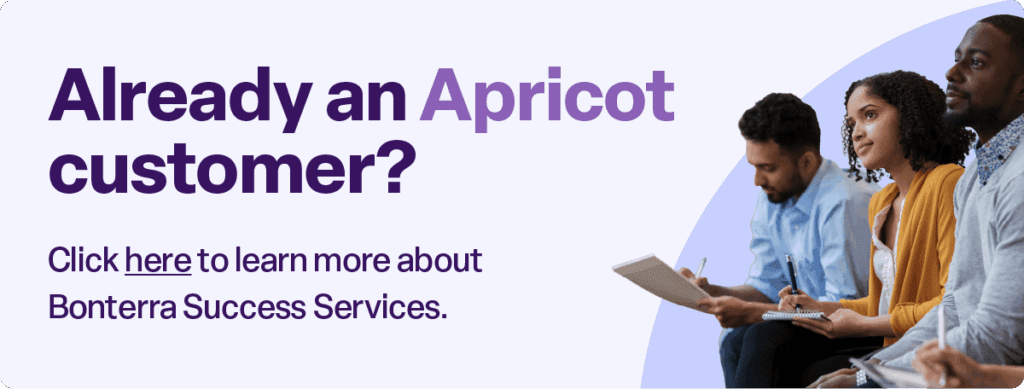 Call-to-action banner inviting Apricot customers to learn more about Bonterra Success Services.